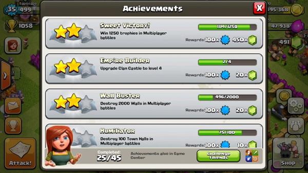 cara mendapatkan gems coc achievement