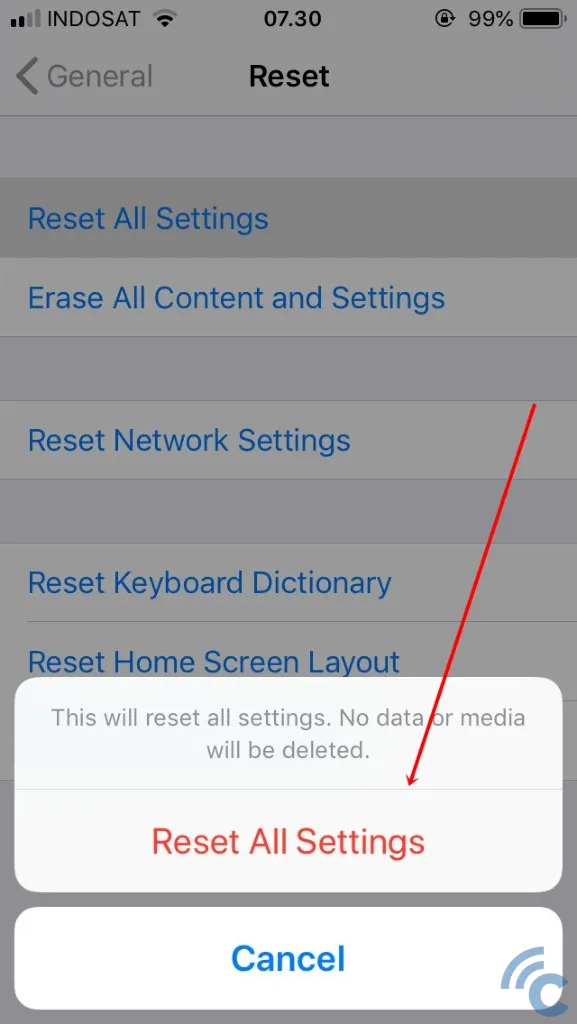 iPhone reset setting