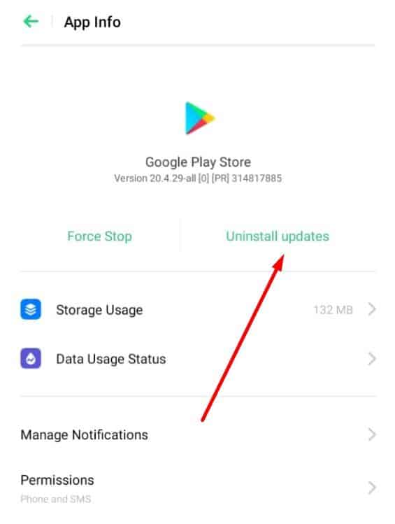 Uninstall Google Play Store