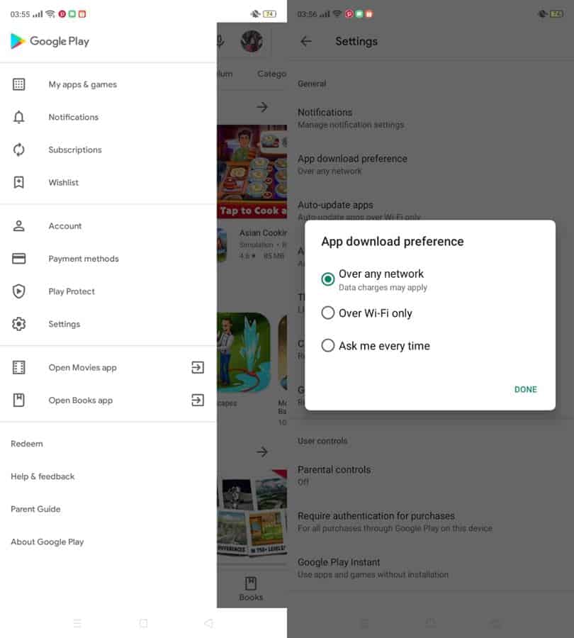 setting download playstore