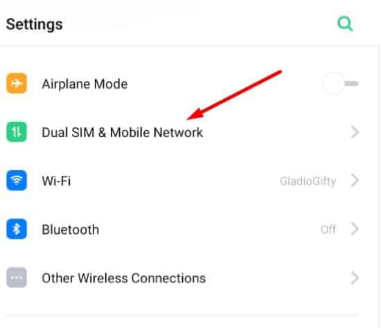 mobile network setting