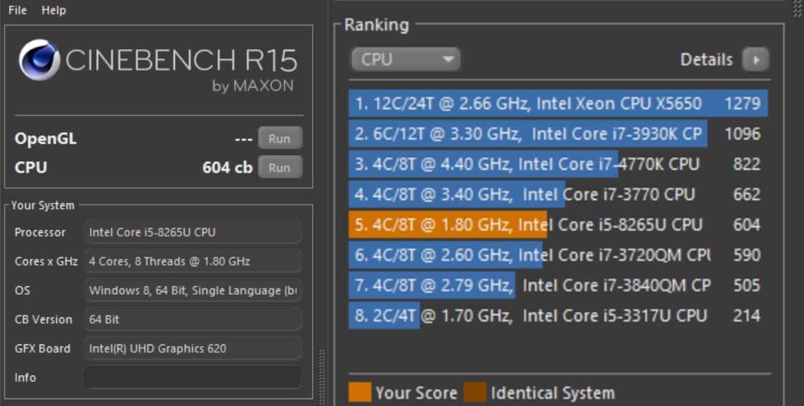 Cinebench R15 prosesor Asus Zenbook 13 UX333FA