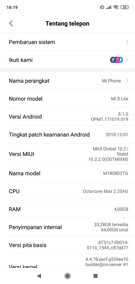 status update MIUI Xiaomi Mi 8 Lite