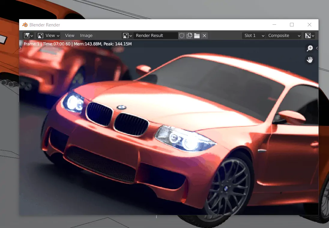 Blender Car Demo CPU Render Image 7 menit