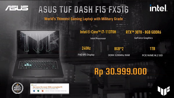 ASUS TUF Dash F15 (FX516), Laptop Gaming Pertama dengan 11th Gen Intel Core H Series di Indonesia 13