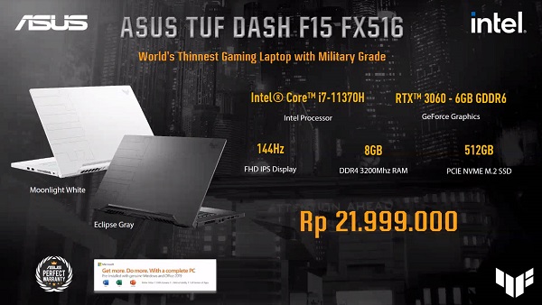 ASUS TUF Dash F15 (FX516), Laptop Gaming Pertama dengan 11th Gen Intel Core H Series di Indonesia 15