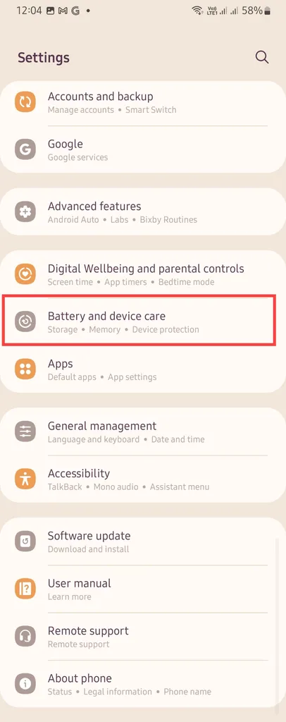Cara Menambah RAM Samsung 1 - Battery and Device Care_