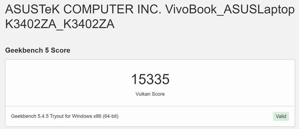 Geekbench 5 vulkan vivobook s_