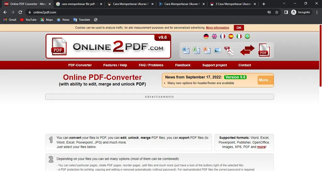 merubah ukuran file PDF pakai online2pdf_