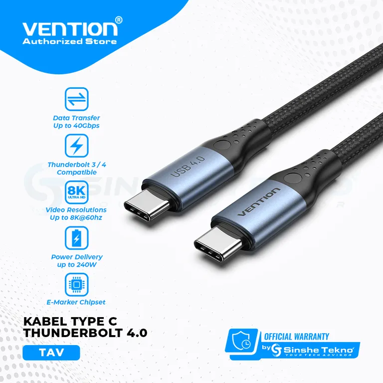 Vention Kabel Data USB Type C 4.0 Thunderbolt 8K 40Gbps High Speed