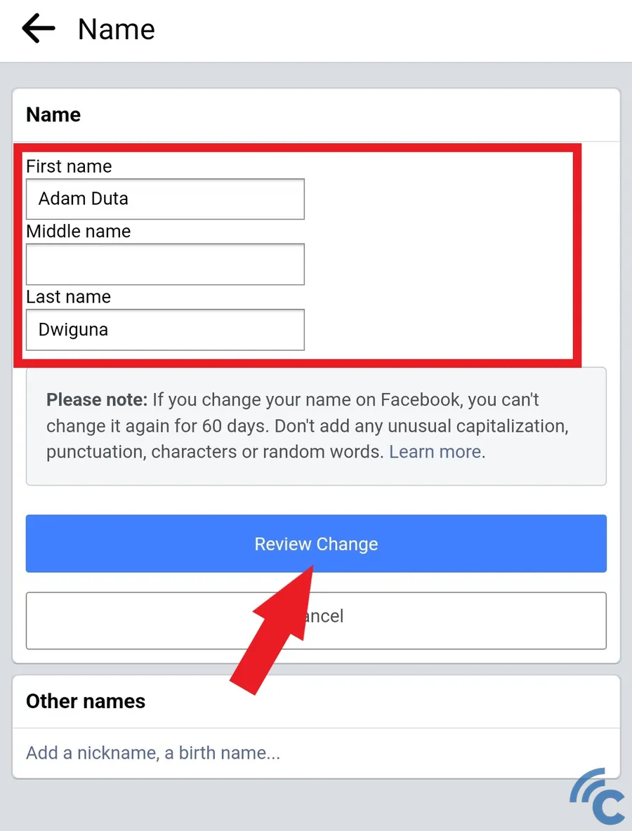 cara mengganti nama facebook