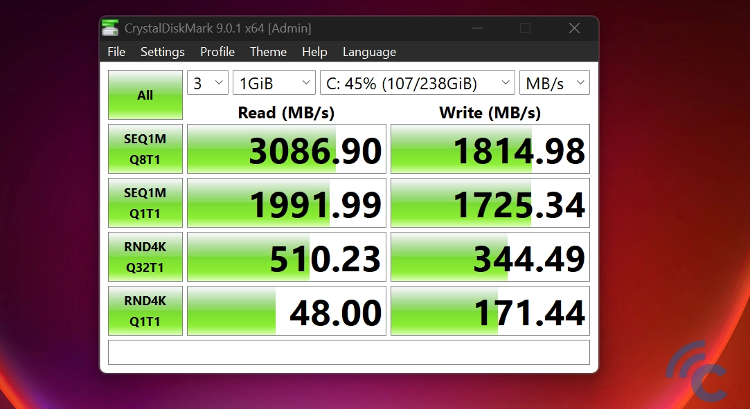 CrystaldiskMark Axioo Hype R3 OLED